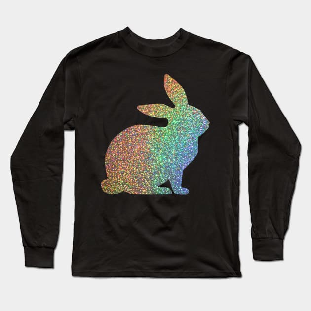 Holographic Rainbow Faux Glitter Easter Bunny Long Sleeve T-Shirt by Felicity-K